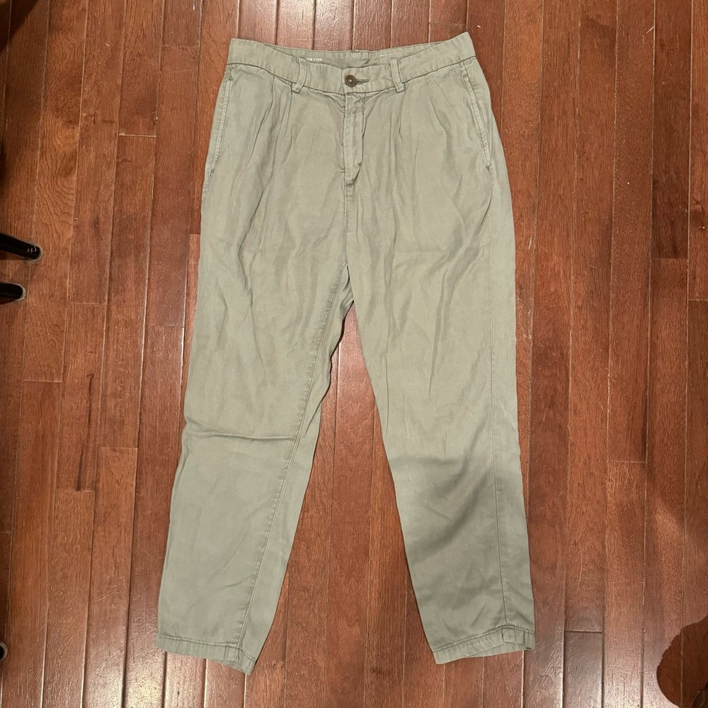 AG Adriano Goldschmied Green Evan Relaxed Pleated Trousers